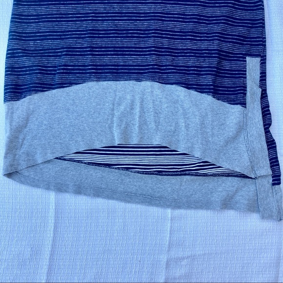 Mododoc T Shirt Dress Striped Soft Navy Blue Gray Cut Out Soft Short sleeve S - Picture 8 of 9